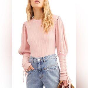 Free People Tasha Puff Sleeve Thermal top
waffle knit baby pink long sleeve
